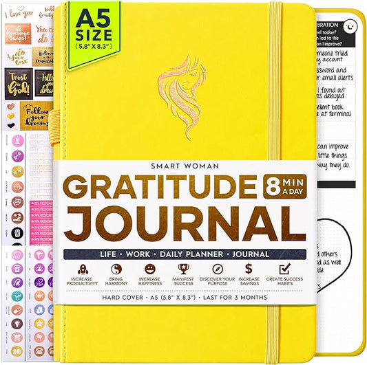 Gratitude Journal for Women & Men - 5 Minute Self Care Journal | 90-Day Undated Daily Planner for Positivity, Affirmations & Manifestation | Guided Mindfulness, Reflection | Vision Board + Stickers