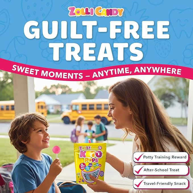 Zolli KETO Pops Sugar Free Lollipop Candy, Vegan, Gluten-Free, Diabetic-Friendly, 4oz Resealable Pouch