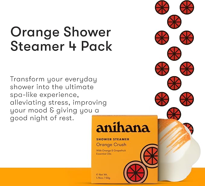 ANIHANA Shower Steamers 4 Pack with Orange & Grapefruit Essential Oils, Paraben Free, Cruelty Free, Refreshing Orange Crush Scent, 1.76 oz Each