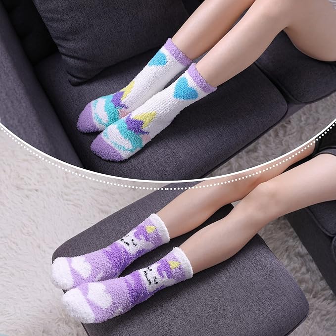 LINEMIN Womens Fuzzy Socks Cozy Fluffy Winter Warm Slipper Socks Microfiber Soft Home Sleeping Socks
