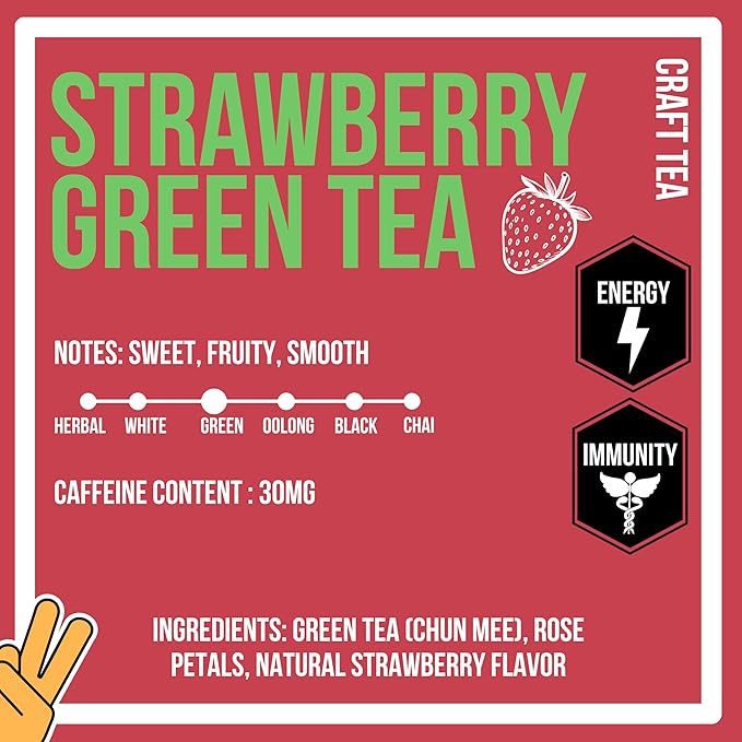 Revival Tea Company Strawberry Green Tea - Green Tea Blend with Natural Strawberry Flavor - Loose Leaf 6 Ounces