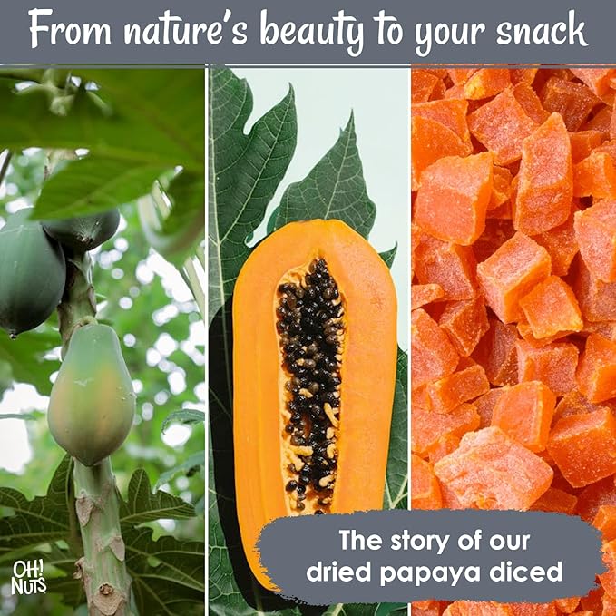 Oh! Nuts Dried Papaya Diced - 2 lb - Dried Fruit Diced - Less Sugar Added - Dehydrated Fruit Bites - Packed in New York Zip-Seal Bag for Exceptional Freshness