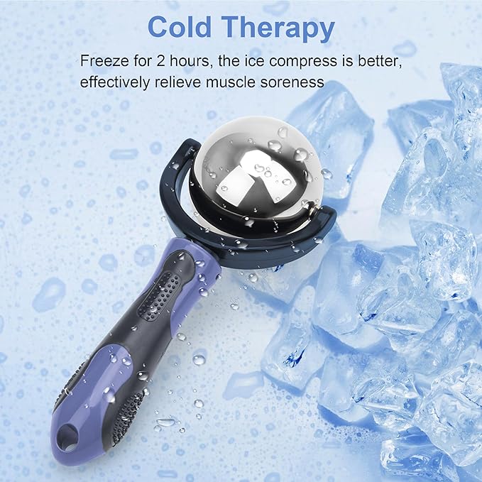Cold Massage Roller Ball, Cold Therapy Relief, Portable Fitness Ice Roller Ball with Handle, Great Tool for Back/Neck Pain (Blue)