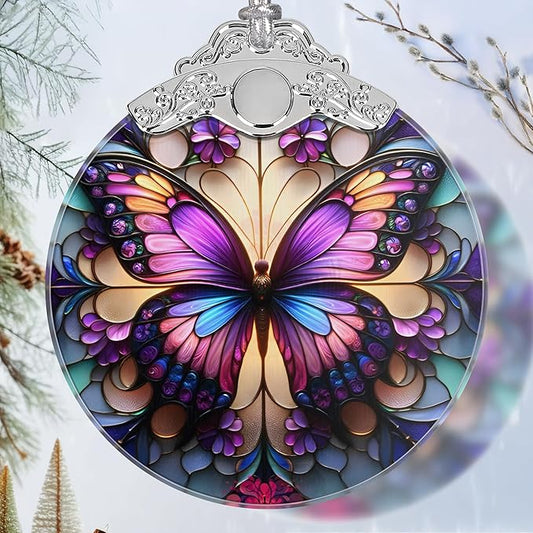 Butterfly Stained Glass Orament - Christmas Ornament - Christmas Decorations for Tree - Holiday Present ldeas - Gift Exchange