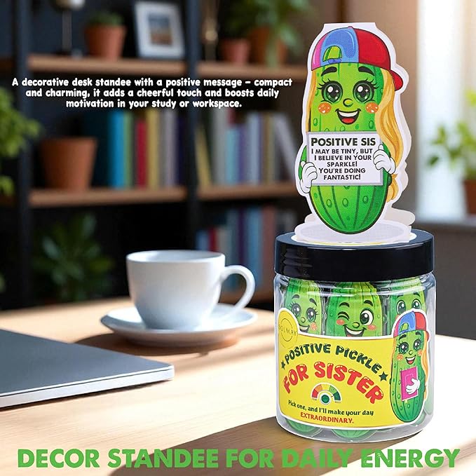 Motivational Pickle Jar for Sister – 60 Funny Affirmations & Daily Positive Notes | Quirky Gift for Women, Teens, Siblings | Self Care, Just Because Gift, Uplifting Desk Decor, Encouragement Jar