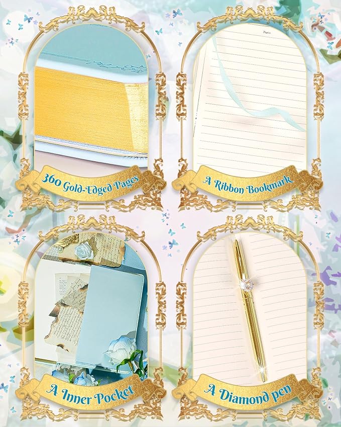 Thick Journal for Women & Girls, 360 Pages A5 Writing Journaling Notebook with Paintings, Women Journal for Writing, Vintage Journal with Gift Box & Pen for Girls Gift Ideas (Ice Blue)