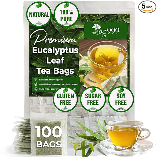 TOG999, Premium 100 Eucalyptus Leaf Tea Bags, 100% Natural & Pure. Loose Leaf Herbal Tea. No Sugar, No Caffeine, No Gluten, Vegan.