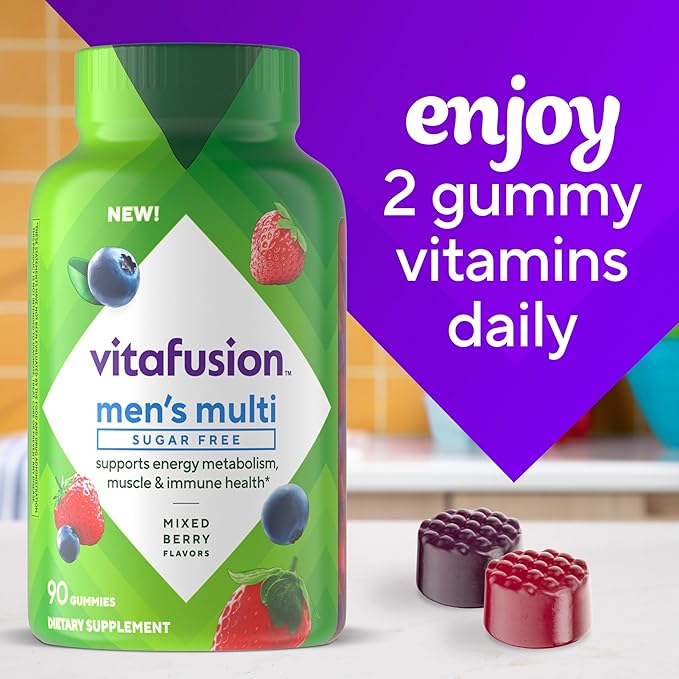 Vitafusion Sugar Free Men’s Multi Daily Gummy Multivitamins, Supports Energy Metabolism, Muscle and Immune Health (1), Mixed Berry Flavors, 90 Count
