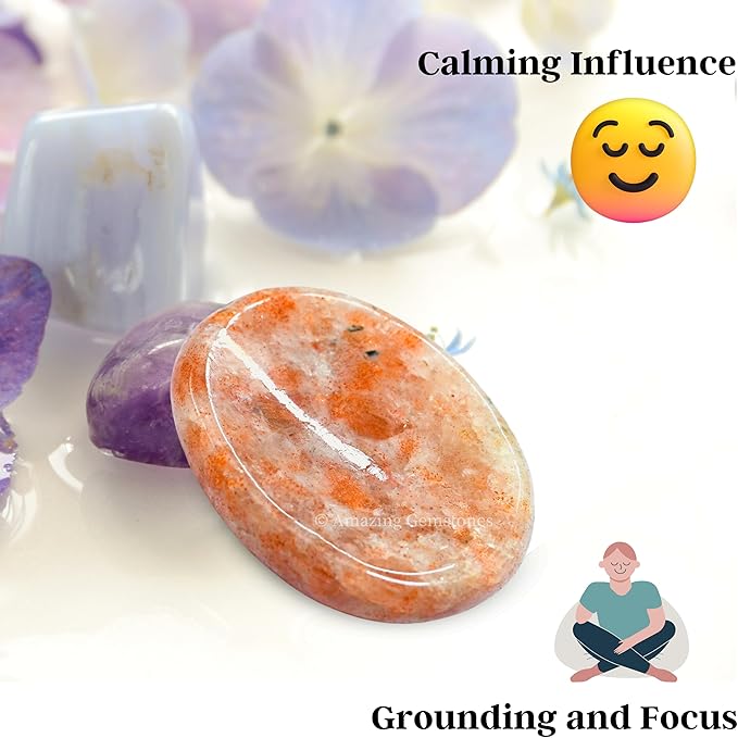 Amazing Gemstone Sunstone Worry Stone, Healing Crystals - Piedra Crystal Fidget for Gift, Meditation, Calming, Relaxation, Stress Relief