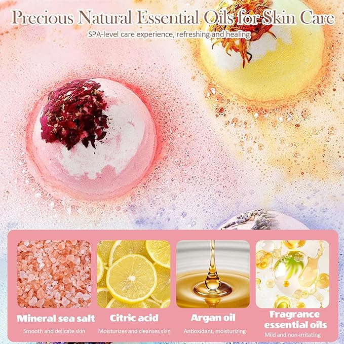 Bath Bombs Set for Women, 20 PCS Natural Argan Oil & Organic Oil Dry Skin Moisturize, 5 Different Scents, Perfect for Bubble Spa Bath, Ideal Gifts for Women, Girls, Wife, Mother