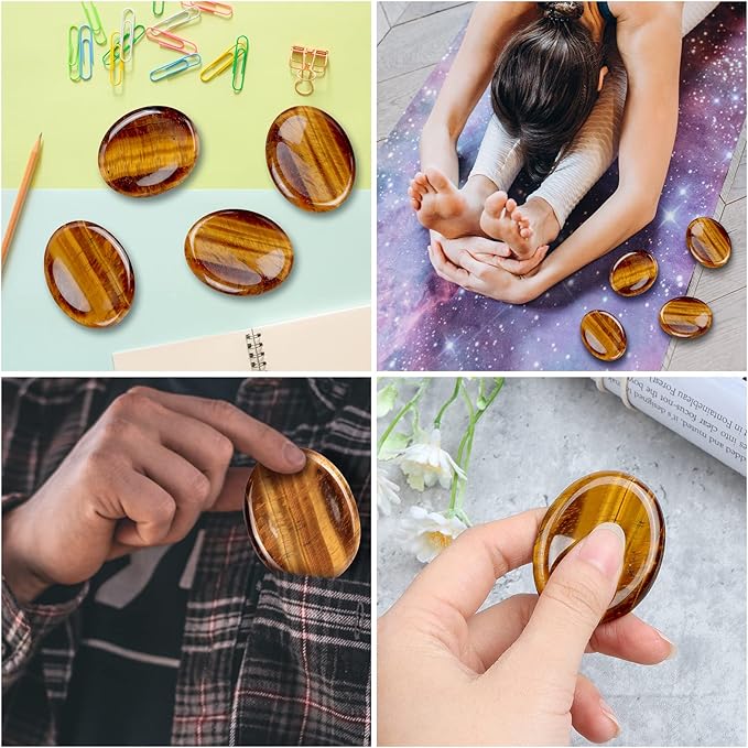 Tiger Eye Worry Stone Palm Stones Healing Crystals for Anxiety Meditation Thumb Stone Witchy Decor Gift 1.7"