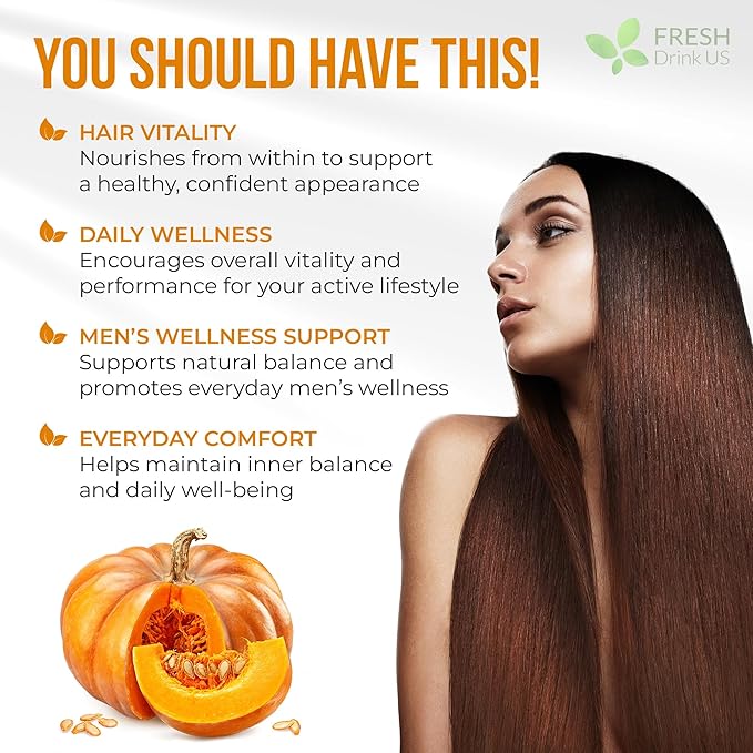 FRESHDRINKUS, 330 Premium Pumpkin Seed Oil Softgels with Saw Palmetto, 3000mg Per Serving, Cold Pressed, Pure Virgin Oil, Great Hair Support, Non-GMO, Gluten-Free, Vegan
