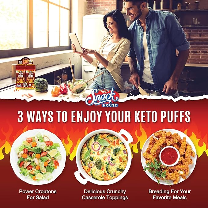 Flamin Hot High Protein Puffs, Healthy Snack Food for Adults & Kids, Low Carb Diet & Keto Friendly Snack, Cheese Puffs–Gluten & Grain Free – 8-Pack