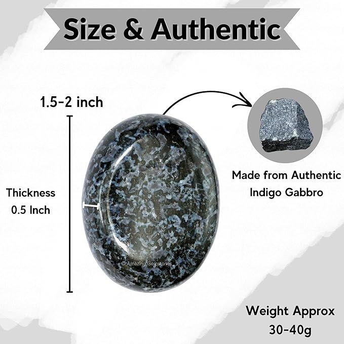 Amazing Gemstone Indigo Gabbro Jasper Palm Stone - Hot Massage Worry Stone for Natural Body Chakra Balancing, Reiki Healing and Crystal Grid