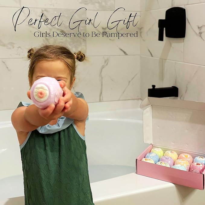 EvolutionUSA 12pc Bloom Bath Bombs with Toys, Adorable Girl Bath Bomb Set, Bubbly Kids Bathbombs, Fizzy Bath Ball, Kids Bath Bombs for Girls, Childrens Bath Bomb Set Christmas, Stocking Stuffer