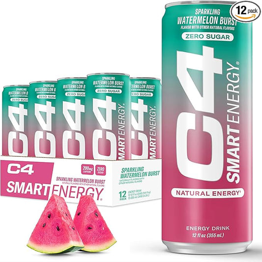 Cellucor C4 Smart Energy Drink ‚ Boost Focus and Energy with Zero Sugar, Natural Energy, and Nootropics - 200mg Caffeine - Watermelon Burst (12oz Pack of 12)