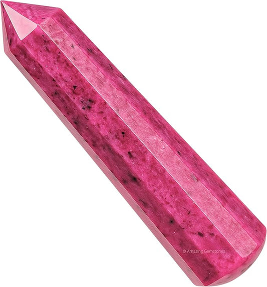 Amazing Gemstone Rhodonite Crystal Wand Massage Stick - Pelvic Wand Gua Sha for Adults - Crystals and Healing Stones Massage Wands for Adults Gifts (Pointed)