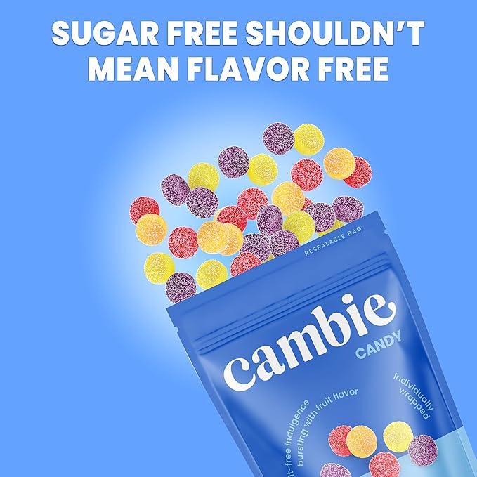 Cambie Sugar Free Candy - Pack of 6 Assorted Fruit Gummies, Individually Wrapped, Low Calorie, No Aftertaste, Small & Delicious Guilt-Free Low Carb Keto Sugar Free Candy