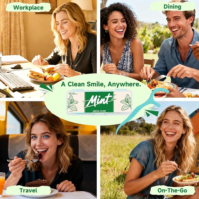 Travel Floss Picks, Fresh Mint Flavor, Dental Floss for Adults, 120 Count (3 Boxes of 4 Travel Packs)