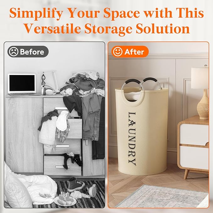 Lifewit 120L 2-Pack Large Laundry Basket, Collapsible Laundry Hamper with Aluminum Handles, Waterproof Freestanding Dirty Clothes Hampers for Laundry Room Bedroom Dorm Bathroom, White