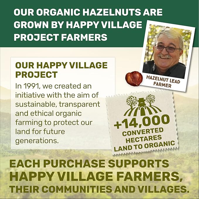 Happy Village Organic Roasted Hazelnuts, 16 OZ Resealable Bag, Roasted and Unsalted, USDA Organic, Non-GMO, Kosher, Vegan, Gluten-Free Filbert Nuts, No Added Oil or Preservatives