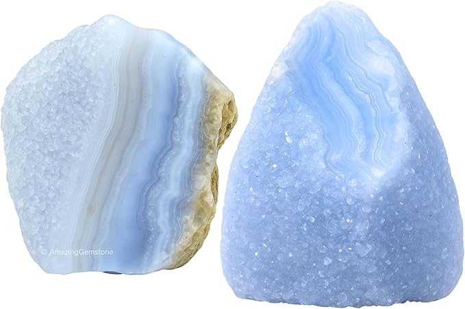 Amazing Gemstone Blue Lace Agate Raw Crystals and Healing Stones, Natural Rocks for Tumbling - DIY Raw Stones and Crystals, 2 Pieces
