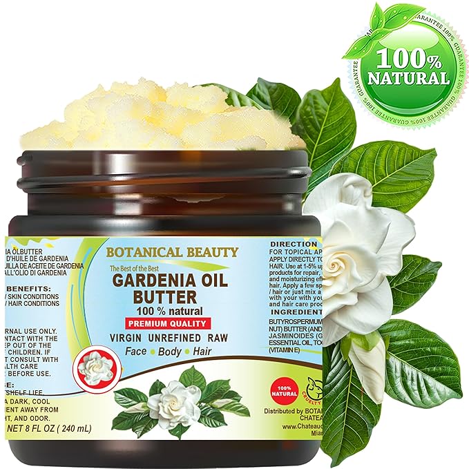 Botanical Beauty GARDENIA OIL BUTTER 100% Natural Gardenia Essential Oil in Shea Nut Butter for FACE, SKIN, BODY, HAIR, NAILS. Beauty Skin Moisturizer Oil Butter. (8 Fl Oz)