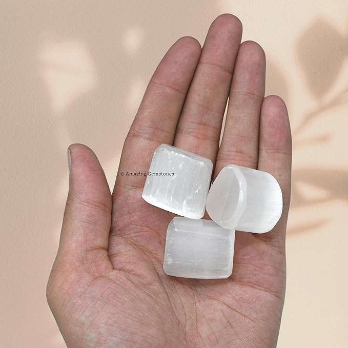 Amazing Gemstone Selenite Crystals and Healing Stones Tumbled - 1 oz Selenite Stone Gem Stones, Natural Healing Stones for Energy Balance, Stress Relief - Premium Polished Gems Rocks for Meditation