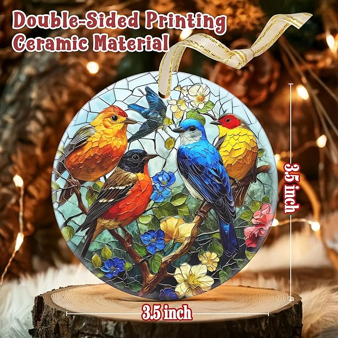 Ceramic Birds Hanging Ornament - Christmas Tree Decor - Gifts for Birds Lovers