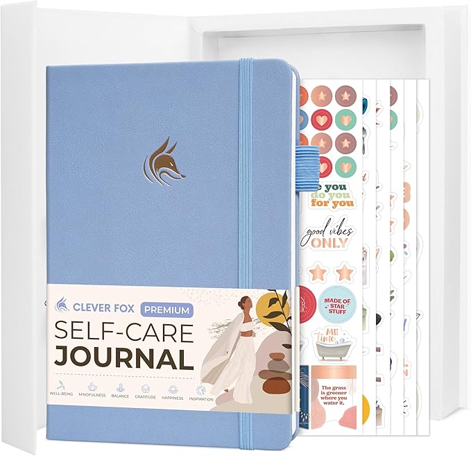 Clever Fox Self-Care Journal Premium – Daily Gratitude & Mental Health Notebook for Women – Reflection & Personal Development Journal (Periwinkle)