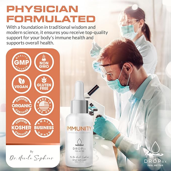 DropRx Immunity by Dr. Nicole Saphier – Elderberry, Echinacea & Garlic Supplements for Immune System Support, Organic, Non-GMO, Vegan, Gluten-Free, Kosher, Made in USA (2 Fl Oz)