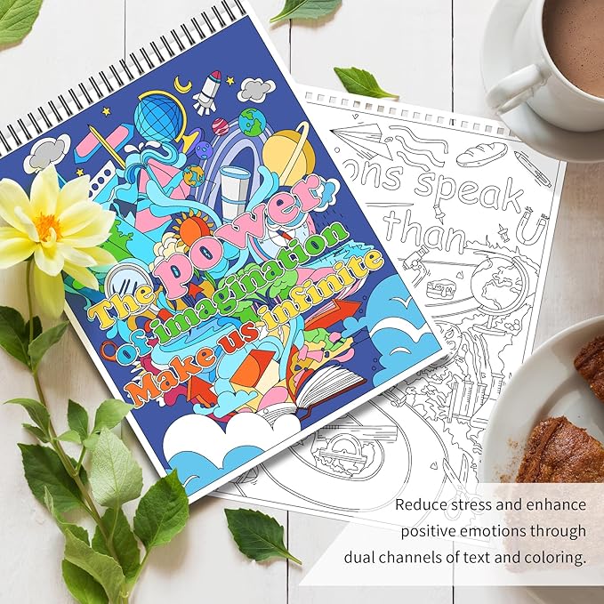 Elfew 3 Pack Inspirational Words Coloring Books for Adults, 60+ Positive and Motivational Quote, Coloring Books Spiral Bound, A4 Thick Art Paper, Gifts for Office Stress Relief and Relaxation