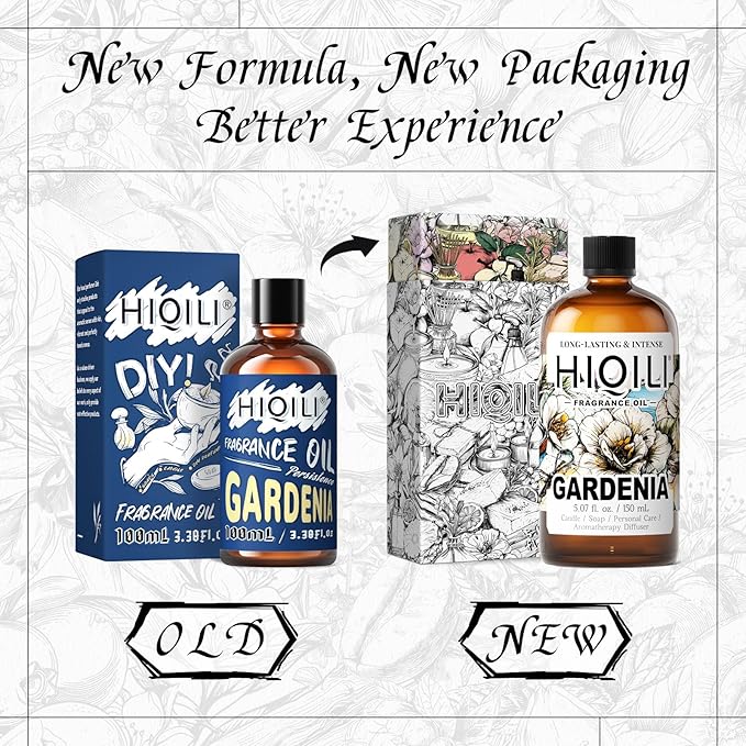 HIQILI Gardenia Fragrance Oil for DIY Candle, Soap & Perfume Making, Add to Essential Oil Diffuser, Body Wash, Long-Lasting - 5.07 Fl Oz