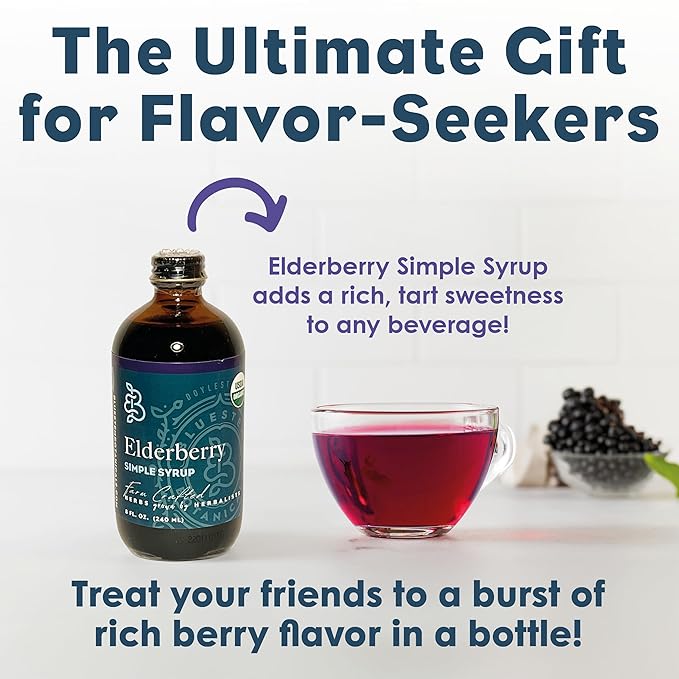 Bluestem Botanicals Organic Elderberry Simple Syrup, 8 oz, Cocktail and Mocktail Mixer for Drinks, Non-Alcoholic