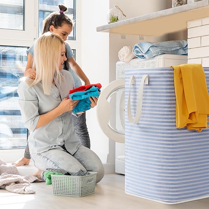 Lifewit 2 Pack Laundry Hamper Large Collapsible Laundry Basket, Freestanding Waterproof Cloth Hamper with Easy Carry Handles in Laundry Room Bedroom Bathroom College Dorm for Adult, Grey&Blue, 2 x 80L