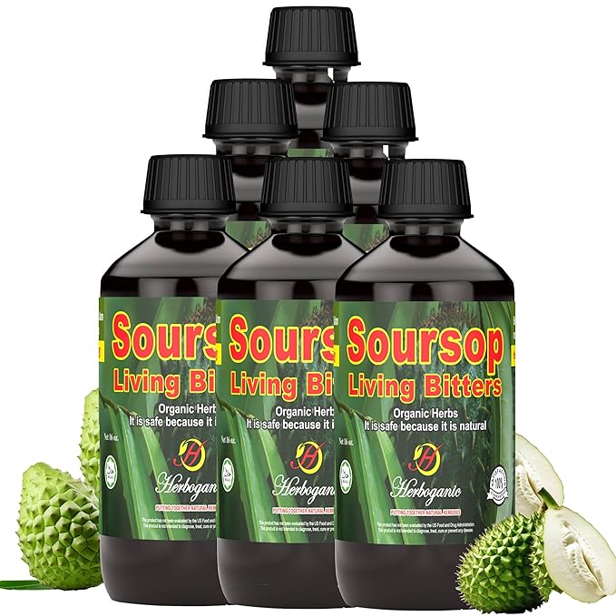 Herboganic Soursop Living Bitters for overall Health and wellness | Pack of 6 | 16 Oz