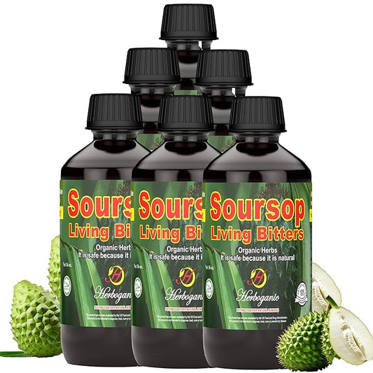 Herboganic Soursop Living Bitters for overall Health and wellness | Pack of 6 | 16 Oz