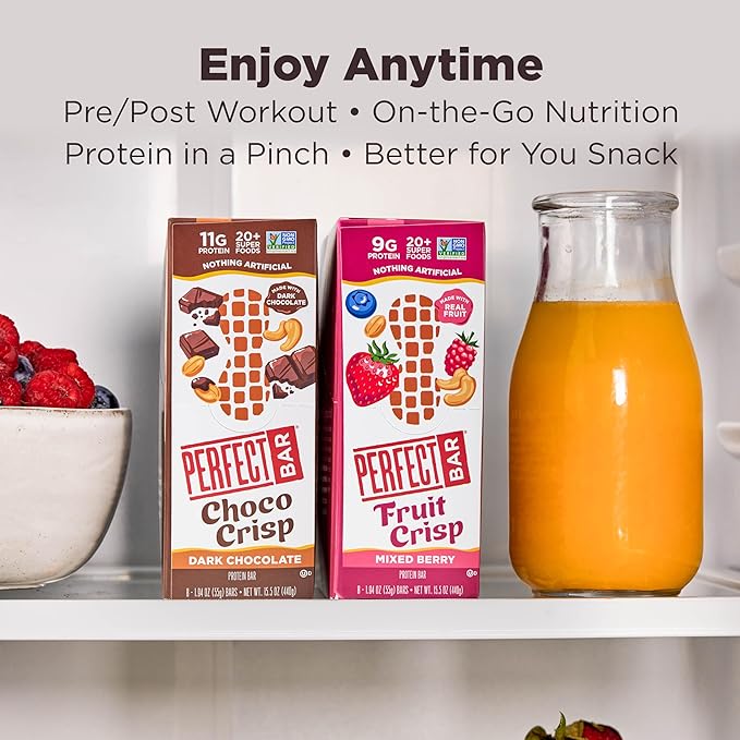 Perfect Bar Fruit Crisp, Mixed Berry Nut Butter Protein Bar, Protein Snack, Gluten Free, Soy Free, Non GMO, No Sugar Alcohols, 1.9 Ounce Bar, 10 Count