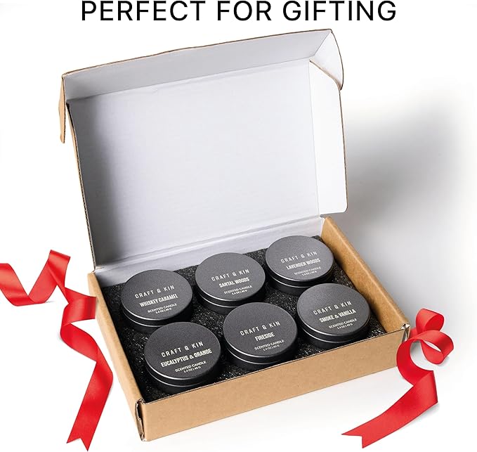 Craft & Kin Scented Votive Candles - Set of 6 | Small Luxury Fall Scented Candles Gifts, Assorted Scents, 15-20 Hours Burn Time Each
