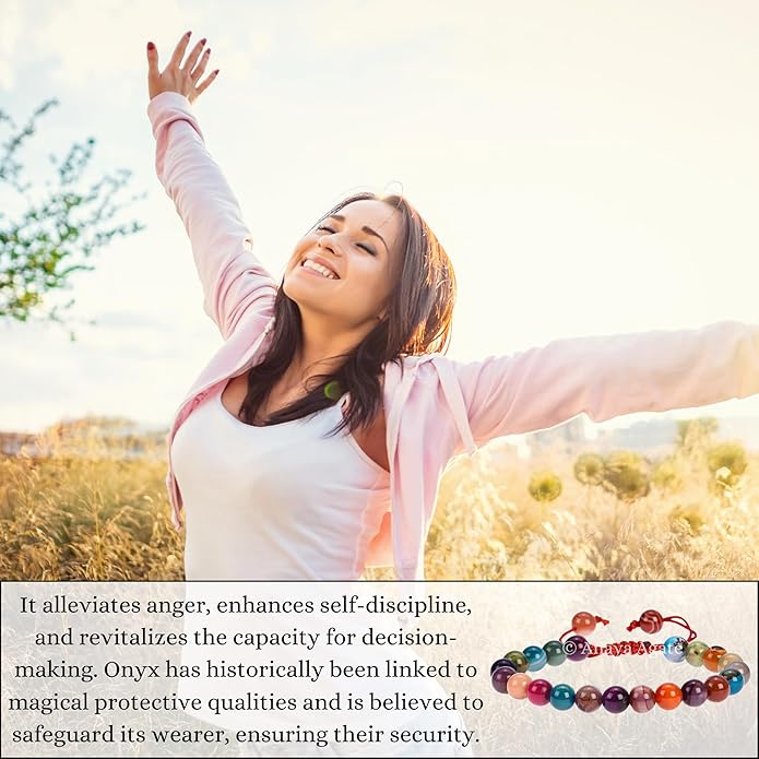 Energy Protection Crystal Handmade Adjustable Bead Bracelet Perfect for Men, Women’s Gift - Gemstone Healing Stretch Bracelet Pulsera Para Hombre Mujer Stocking Stuffer