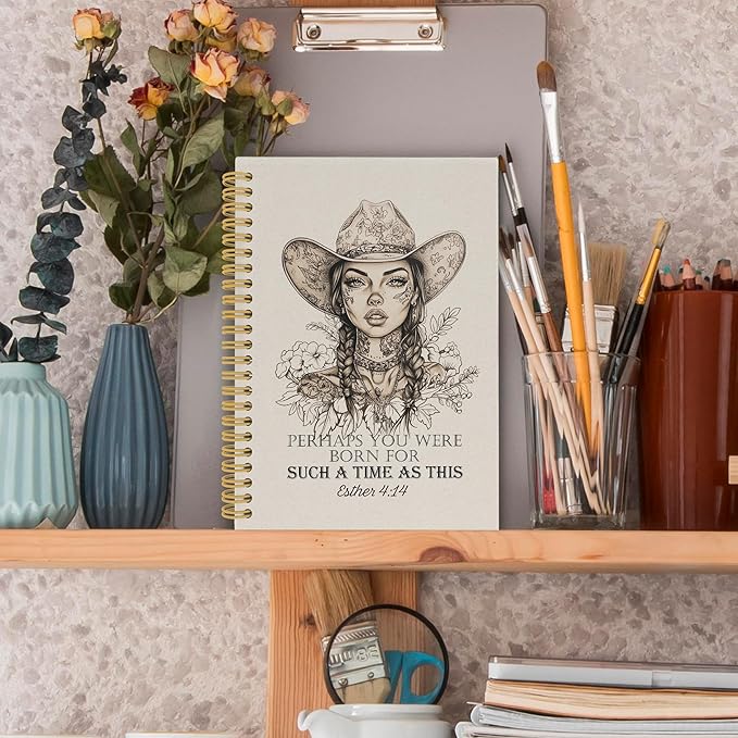 Christian Western Spiral Notebook, Western Cowgirl Bible Journaling Notebooks for Note Taking, Religious Scripture Hardcover Journals for Women 160 Pages 5.5x8.3 Inch, Gifts for Teen Girls