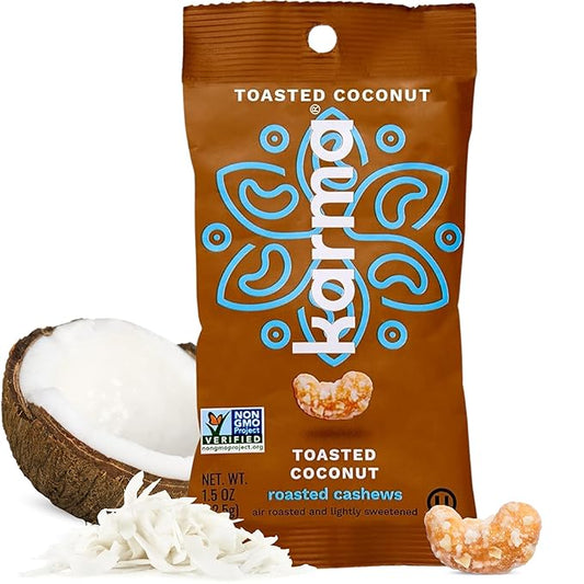 Toasted Coconut Cashews by Karma Nuts, Whole, Sweet, Roasted, Vegan, Gluten Free, Low Net Carb, Natural, Everyday Nut Snack, 1.5 Ounce (12 Snack Packs)