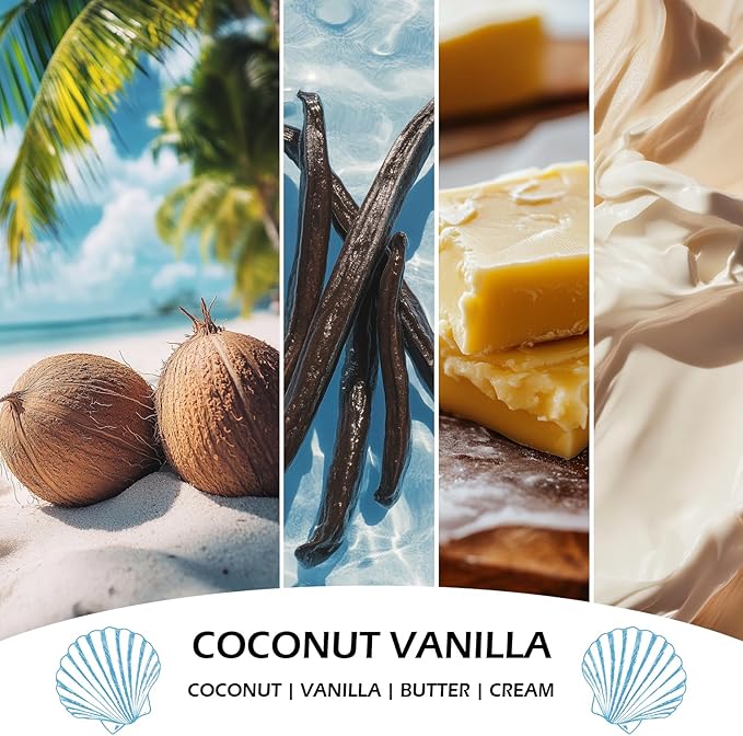 Coconut Vanilla Candles, 7oz Vanilla Coconut Scented Candle, Natural Soy Candles for Home Scented, Long Lasting with 50 Hour Burn Time, Gifts for Men Women