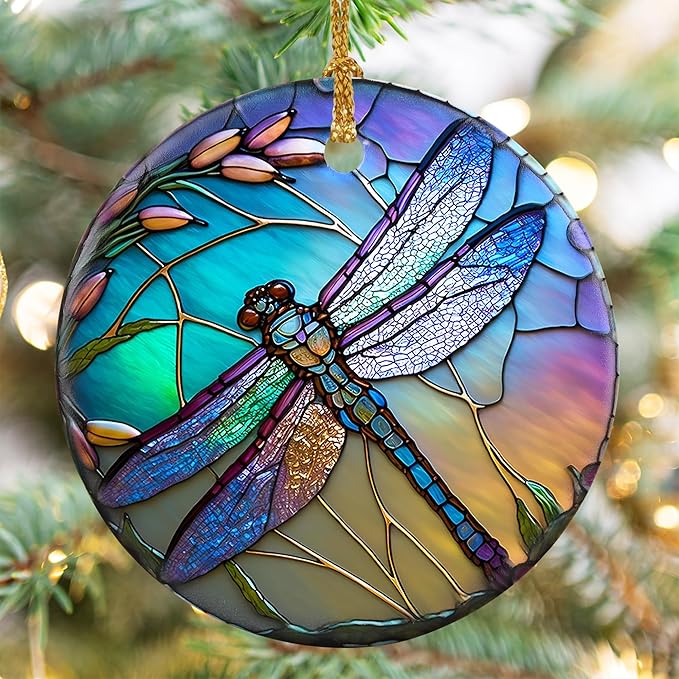 Dragonfly Christmas Ornaments, Touber Christmas Hanging Ornament, Christmas Tree Ornaments, Holiday Decor, Gifts for Dragonfly Lovers, Dragonflies Theme Gift - Pattern B