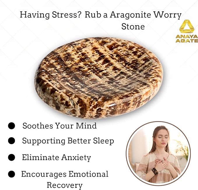 Aragonite Worry Stones – Crystal Thumb Worry Stone for Anguish, Stress – Relaxing & Soothing Balance Stones for Meditation, Relief – Healing Stones & Crystals for Men & Women