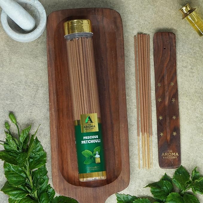 The Aroma Factory Agarbatti, Luxury Precious Patchouli Incense Sticks, Low Smoke & Zero Charcoal, Premium, Fresh, & Fruity Fragrance for Home, Meditation, 100g X 1Bottle Pack