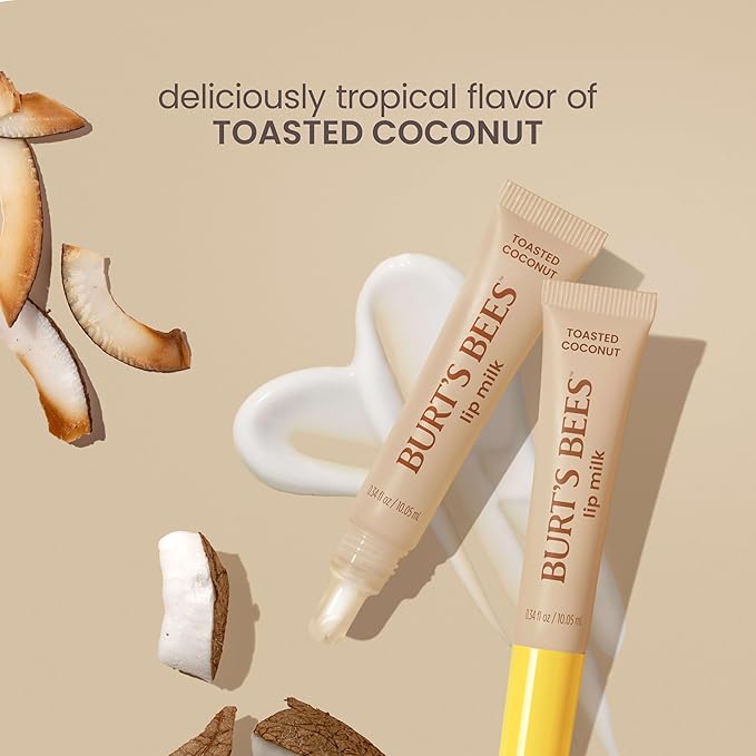 Burt’s Bees Stocking Stuffers, Lip Milk, Daily Lip Moisturizer, Toasted Coconut, Vitamin Enriched Moisturizing Lip Balm with Almond Milk and Jojoba Oil, Hydrating for Softer Lips, 1 Tube, 0.34 Fl Oz