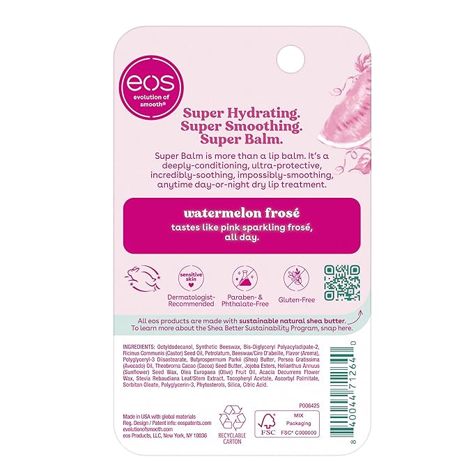 eos 24H Moisture Super Balm - Watermelon Frosé, Day or Night Lip Treatment, Made for Sensitive Skin, Lip Balms & Moisturizers, 0.35 fl oz