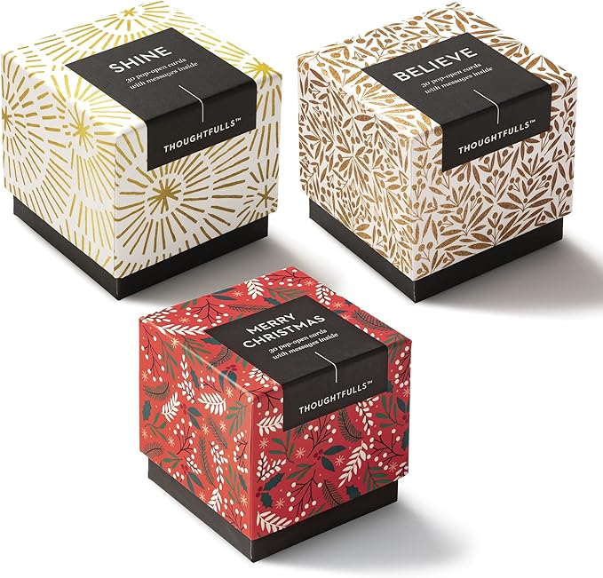 Compendium ThoughtFulls Pop-Open Cards — 3-Pack of Shine, Believe, Merry Christmas — 90 Pop-Open Cards, Each with a Different Message Inside
