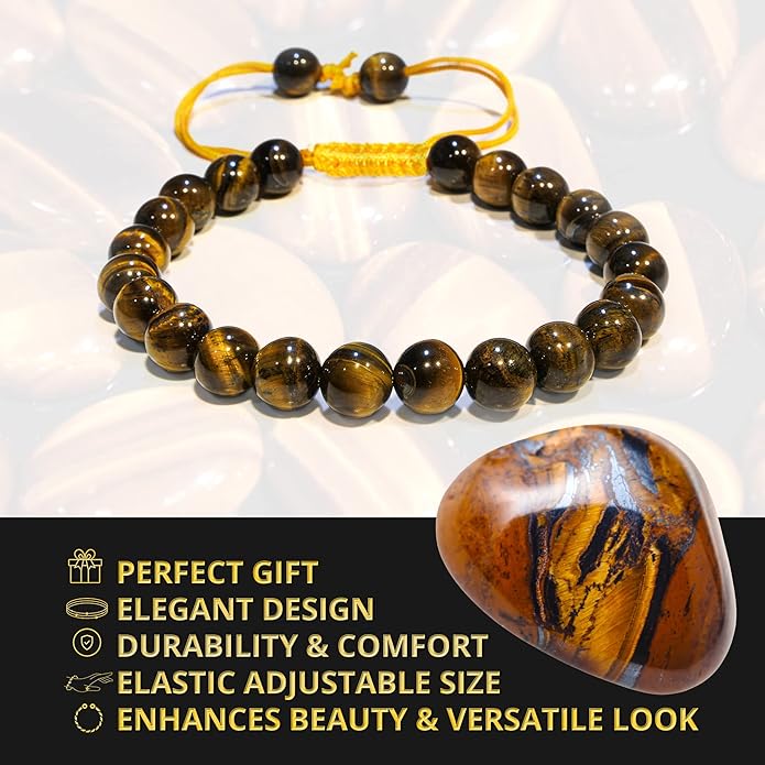 Energy Protection Crystal Handmade Adjustable Bead Bracelet Perfect for Men, Women’s Gift - Gemstone Healing Stretch Bracelet Pulsera Para Hombre Mujer Stocking Stuffer